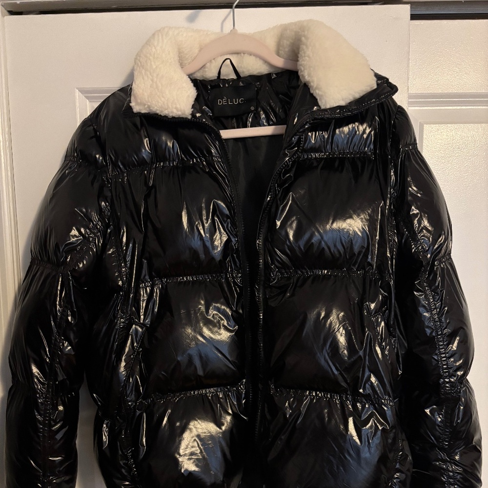 Deluc black shiny puffer coat size small